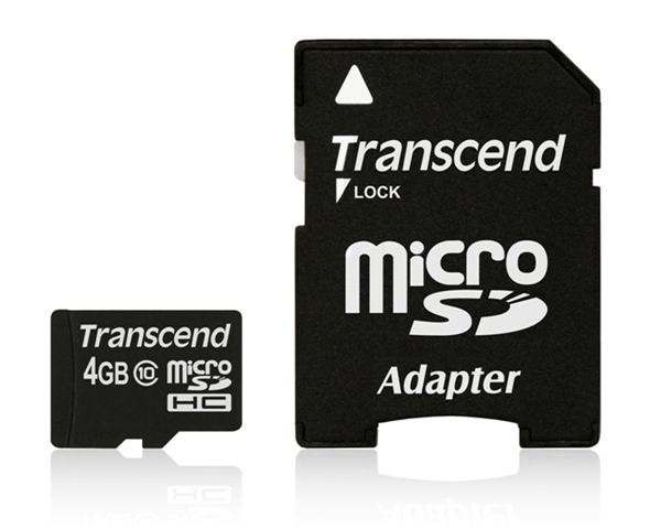 MICRO SD 4GB TRANSCEND + SD adapter TS4GUSDHC10 - Micro SD